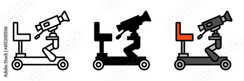 Camera Dolly Icon, an icon representing a camera dolly, a device used in filmmaking to achieve smooth camera movements. 