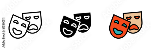 Comedy Mask Icon, an icon representing a comedy mask, often associated with theater, comedy performances, and entertainment.