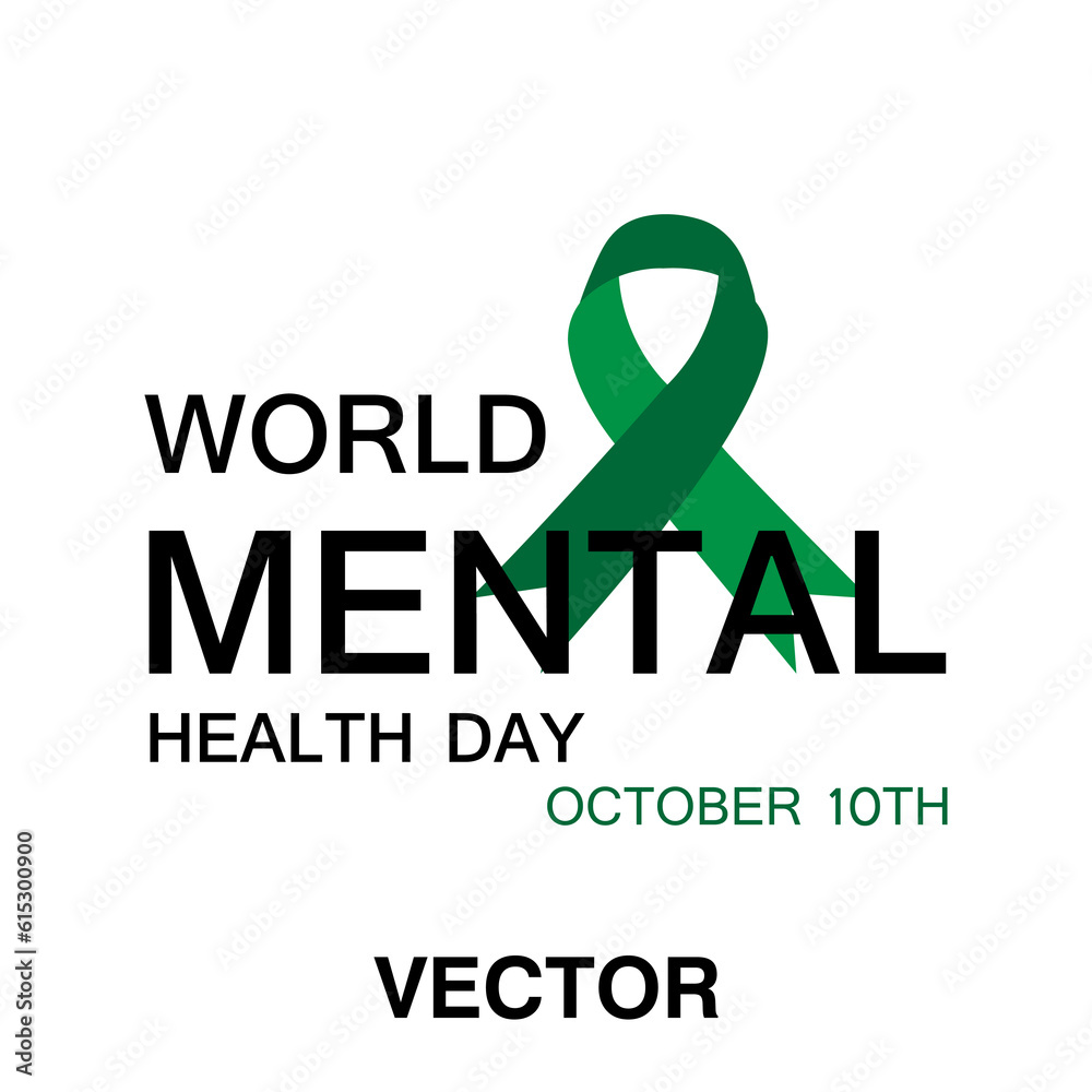 World Mental Health Day October 10th with a green ribbon and maps illustration on isolated background design.eps World Mental Health Day October 10th with a green ribbon and maps illustration on isolated background design.eps