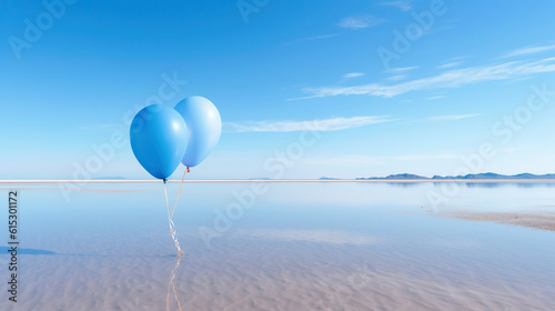 balloon on beach blue sky concept of love in summer and wedding honeymoon. Generative Ai