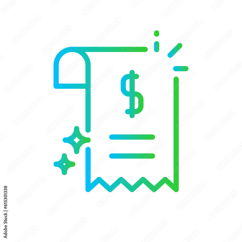 Receipt business and finance icon with blue and green gradient outline style. shop, form, lined, sale, retail, note, thin. Vector Illustration Receipt business and finance icon with blue and green gradient outline style. shop, form, lined, sale, retail, note, thin. Vector Illustration