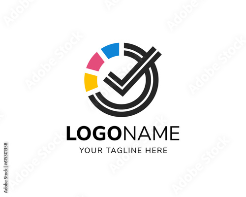 Vector checklist check mark with cmyk color palette icon logo design template