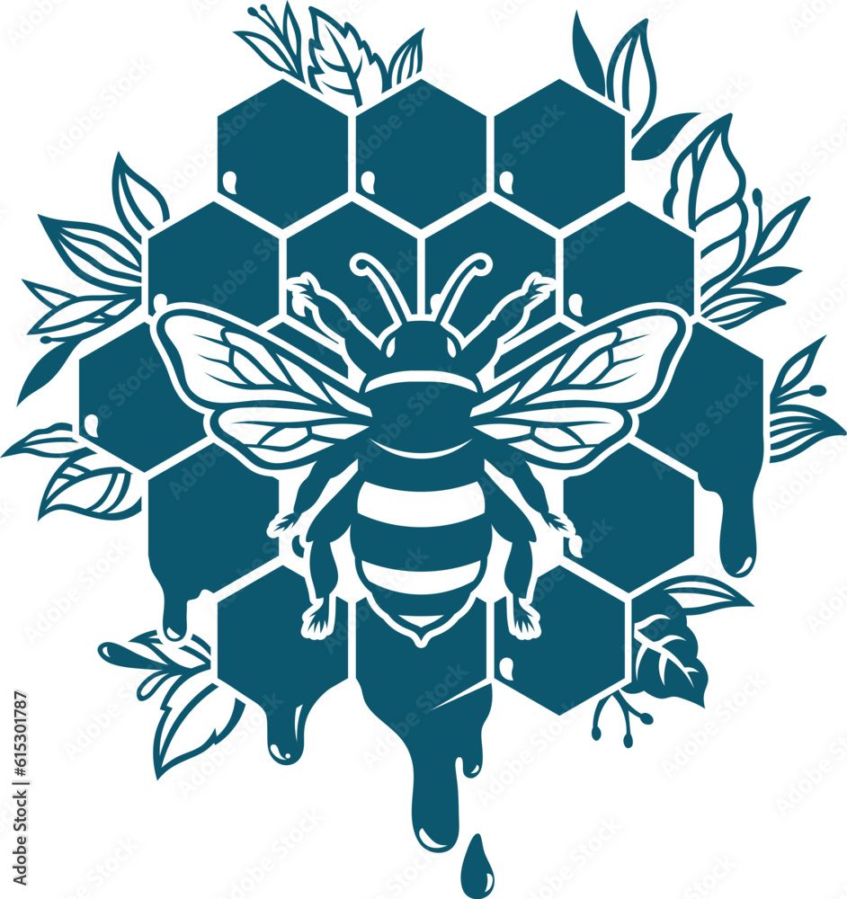 Abstract Honey Bee Tattoo Silhouette with Floral Accent