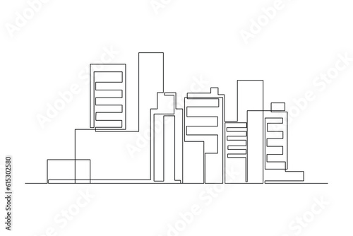Single one line drawing Modern City Skyline. City concept. Continuous line draw design graphic vector illustration.