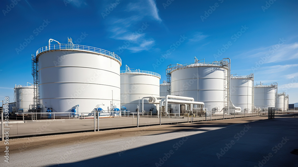 large white Industrial tanks for petrol and oil. Generative Ai large white Industrial tanks for petrol and oil. Generative Ai