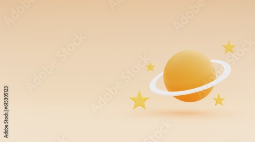 abstract icon of saturn or planet with surrounding rings and stars 3d
