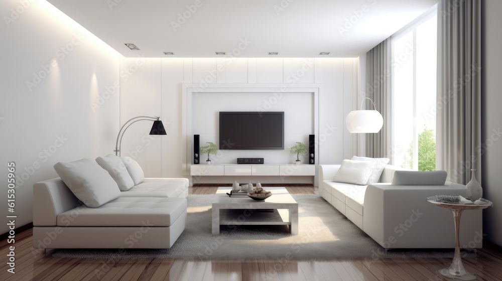 Modern sleek design of living room. Generative AI Modern sleek design of living room. Generative AI