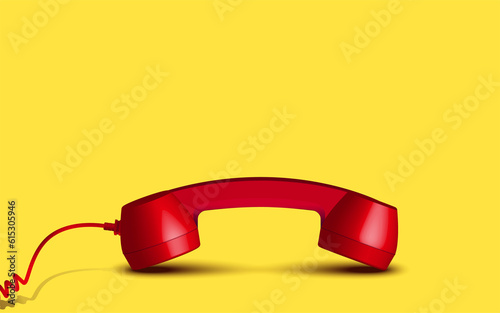 Valokuva 3d red vintage telephone handset receiver communication isolated put down on yellow floor background