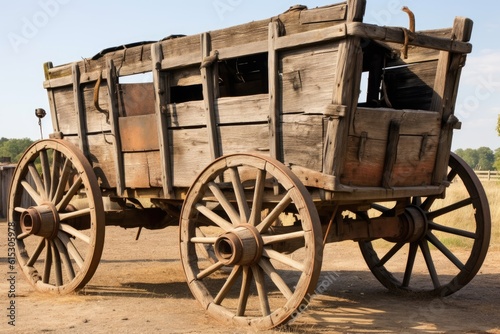 Old wooden rural wagon. Generative AI