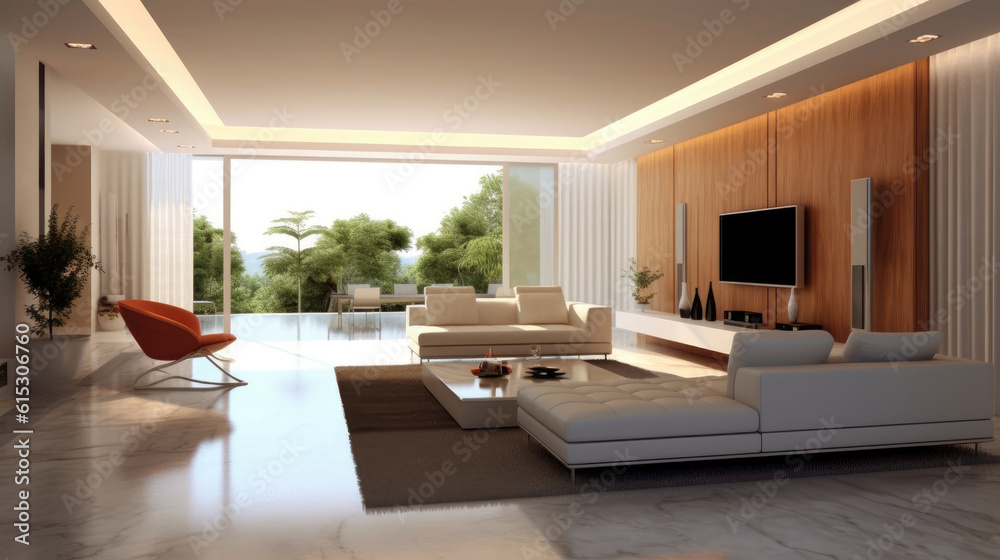 Fototapeta premium Modern sleek design of living room. Generative AI