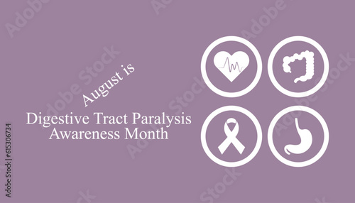 Digestive tract paralysis awareness month is observed every year in August. Health awareness vector.
