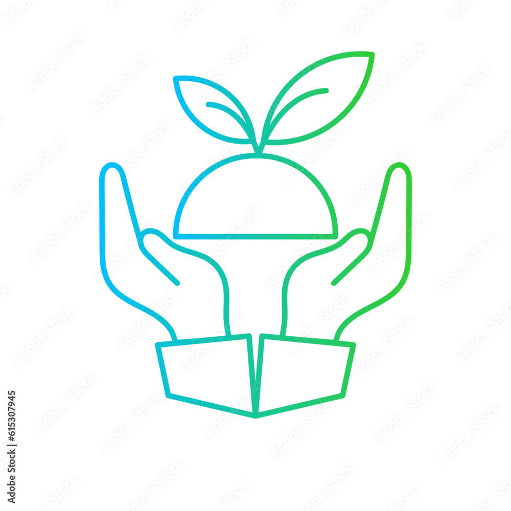 Care business and finance icon with blue and green gradient outline style. app, treatment, hope, cooperation, solidarity, team, cream. Vector Illustration
