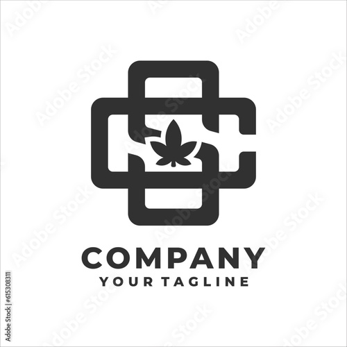 sc monogram letter initials cannabis logo design template