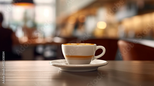 coffee cup on table with coffee shop background in the morning mood collection of beverage, coffee theme