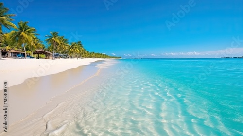 Beautiful sandy beach with white sand and rolling calm