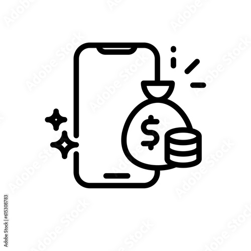Mobile finance business and finance icon with black outline style. transfer, income, success, exchange, teamwork, growth, buy. Vector Illustration