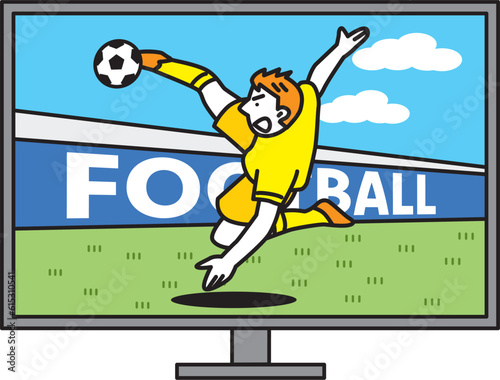 オーバーヘッドキックをする選手を映している大画面テレビ