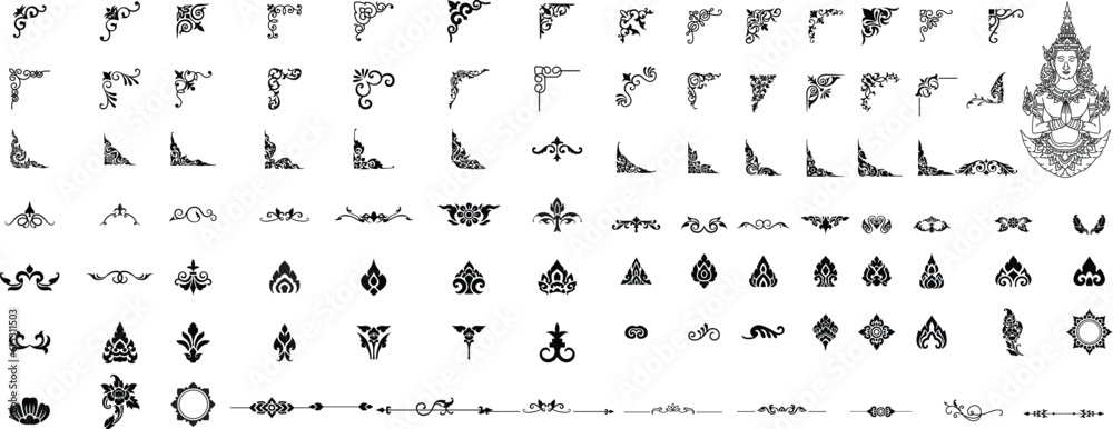 Big set vintage frame corners design elements. frames, calligraphic, 
swirls divider, thai pattern, ornate, award, arrows. Vintage line
decoration frames collection. Vector illustration