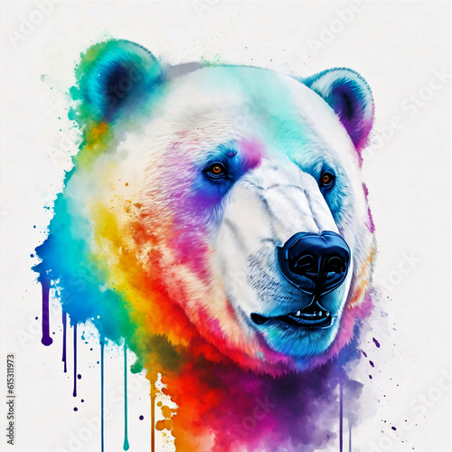 Portrait of a polar bear, colorful inksplash art photo