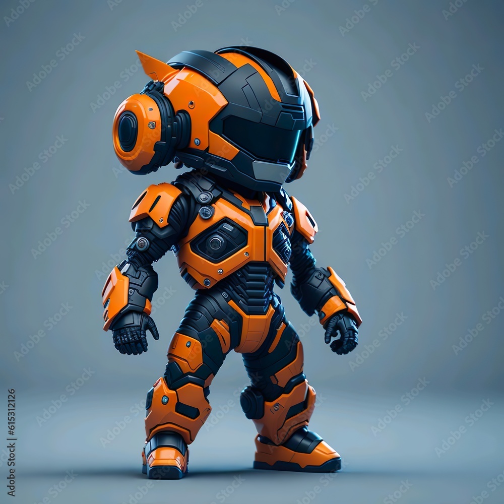 orange robot with helmet