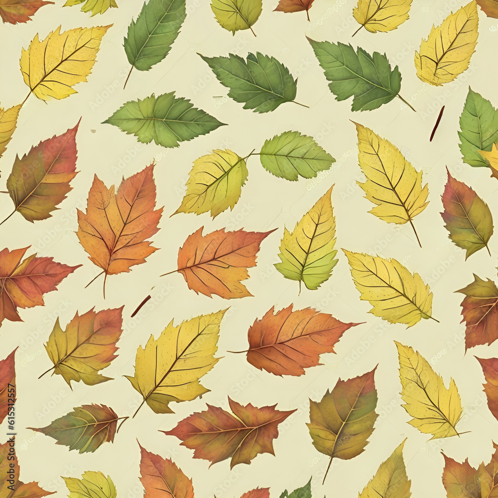 seamless background with leaves, floral, texture, brown, backgrounds, oak,  AI generated	