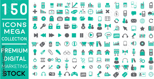 Premium Digital Marketing web icons in FLAT/LINE style icon pack with Social, networks, feedback, communication, marketing, and e-commerce. Vector illustration icons set of 150 icon pack.