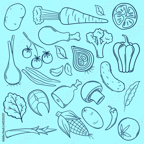 hand drawn doodle line art vegetable