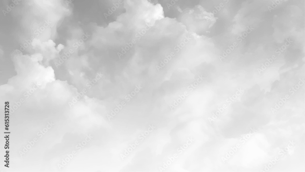 Cloudy sky, white clouds, black background pattern. Gray sky, rain. Thunderclouds over horizon, dark, gray.