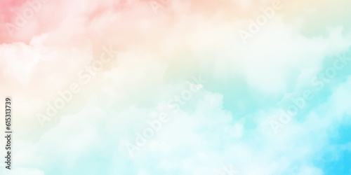 Clear pink and blue sky and white cloud detail with copy space. Summer heaven with colorful sweet sky. Sugar cotton pink clouds for design. Fantasy pastel background. Vector illustration.