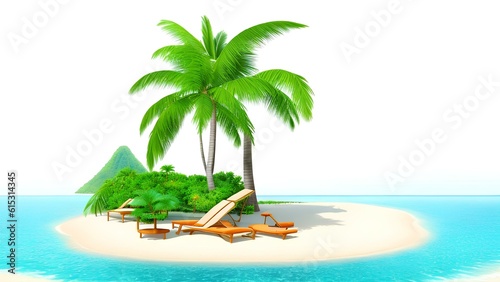 tropical island summer beach with palm trees generated with Ai 