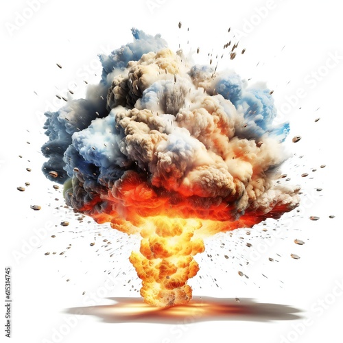 Atomic bomb mushroom cloud explosion on white background Generative AI