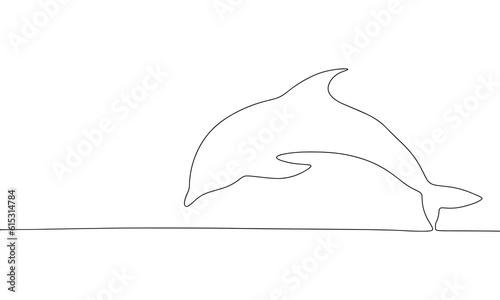 Continuous line drawing of dolphin, Black and white vector minimalist illustration of sea animal concept