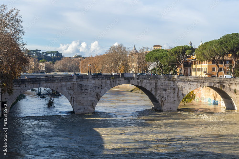 Naklejka premium Pont sur le Tibre à Rome en automne