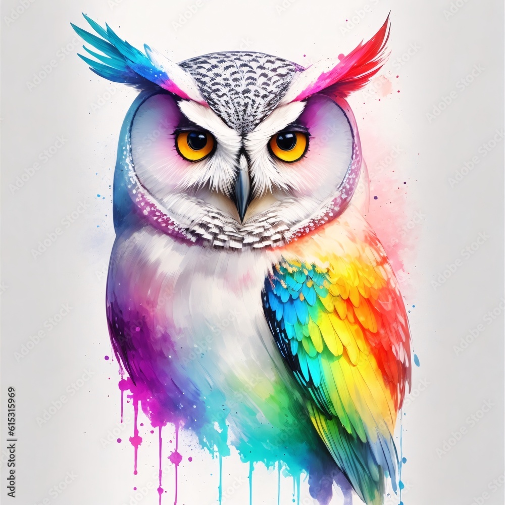 Obraz premium Portrait of a white owl, colorful inksplash art