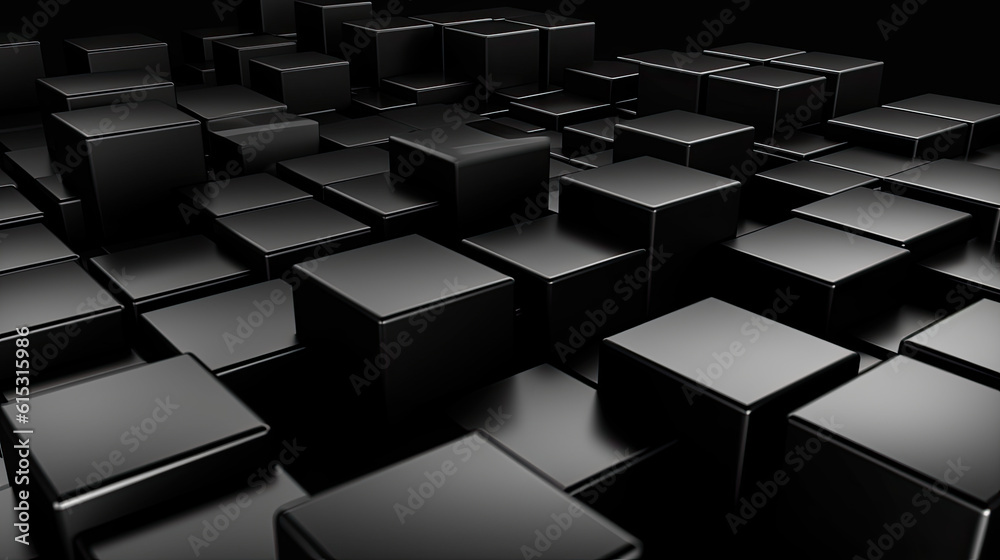 Abstract several black cubes in dark background - Generative AI Abstract several black cubes in dark background - Generative AI