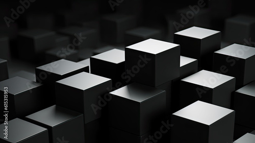 Abstract several black cubes in dark background - Generative AI © Nhan