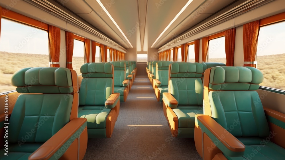 Fototapeta premium Interior of luxurious train. Generative Ai