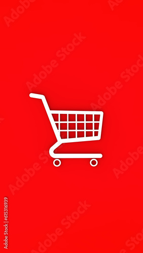 grocery cart from supermarket isolated on red background. shopping and sale symbol. the concept of wholesale sales and purchases. Vertical image.