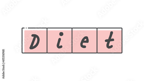 Dietの文字と四角いフレームのタイポグラフィ - シンプルな食生活やあダイエットのイメージ素材
