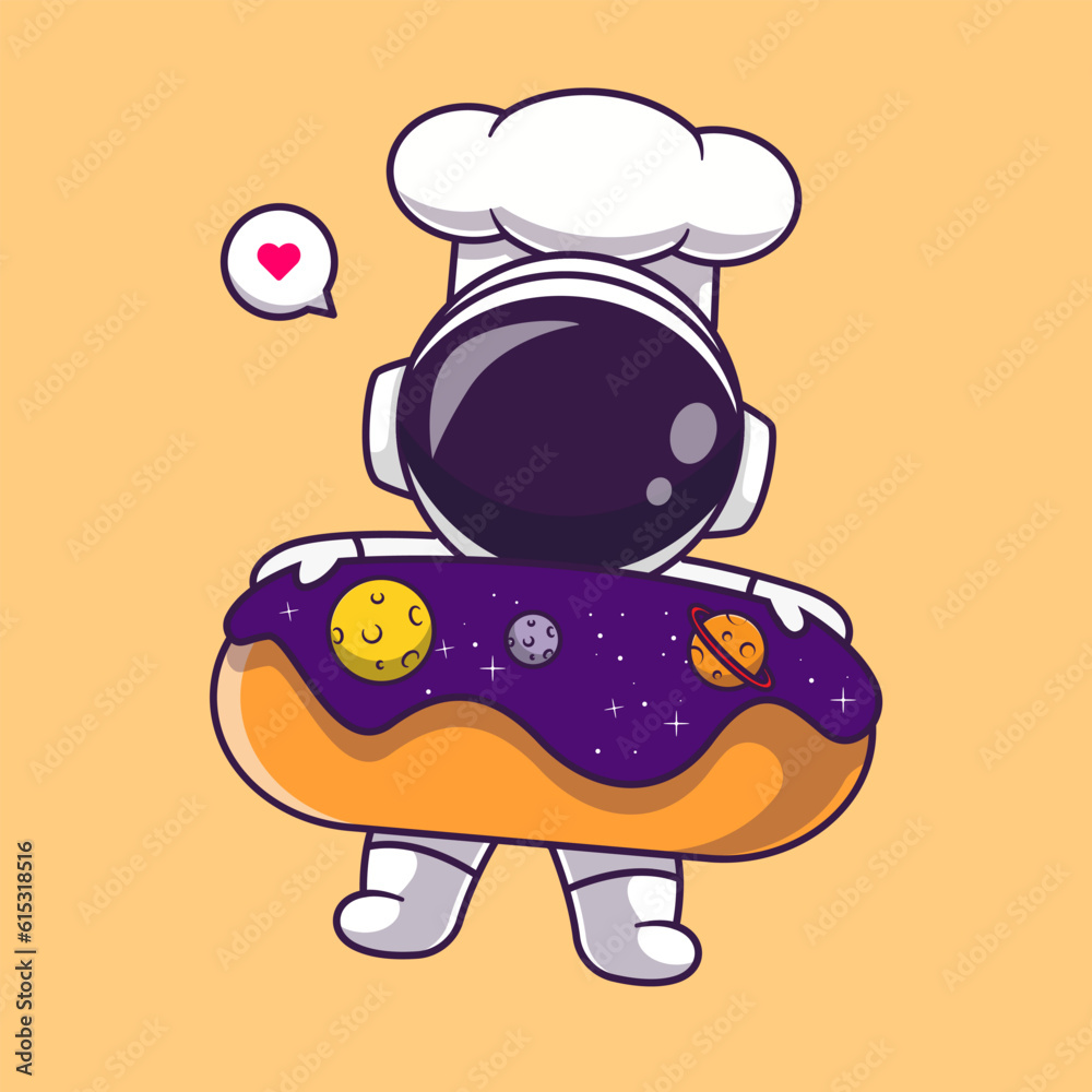 Cute Astronaut Chef With Donut Space Cartoon Vector Icon Illustration