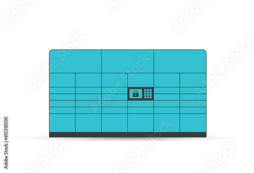 Convenient parcel lockers for online store orders and secure storage of personal belongings while walking around the city. Contactless postal delivery with digital access. Locker flat design icon