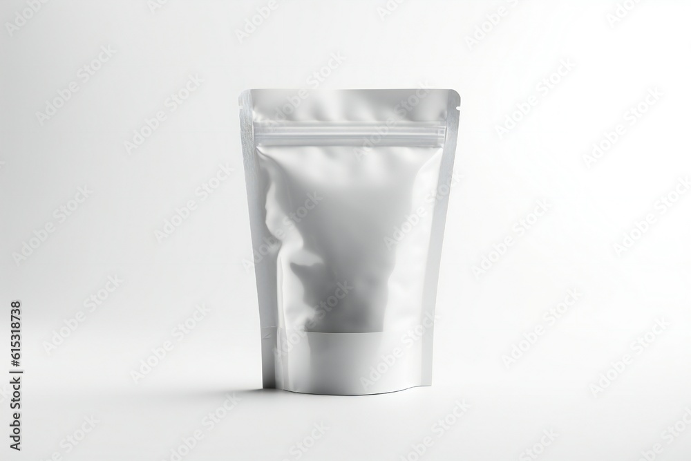 White ziplock doypack mockup on white background Generative AI White ziplock doypack mockup on white background Generative AI