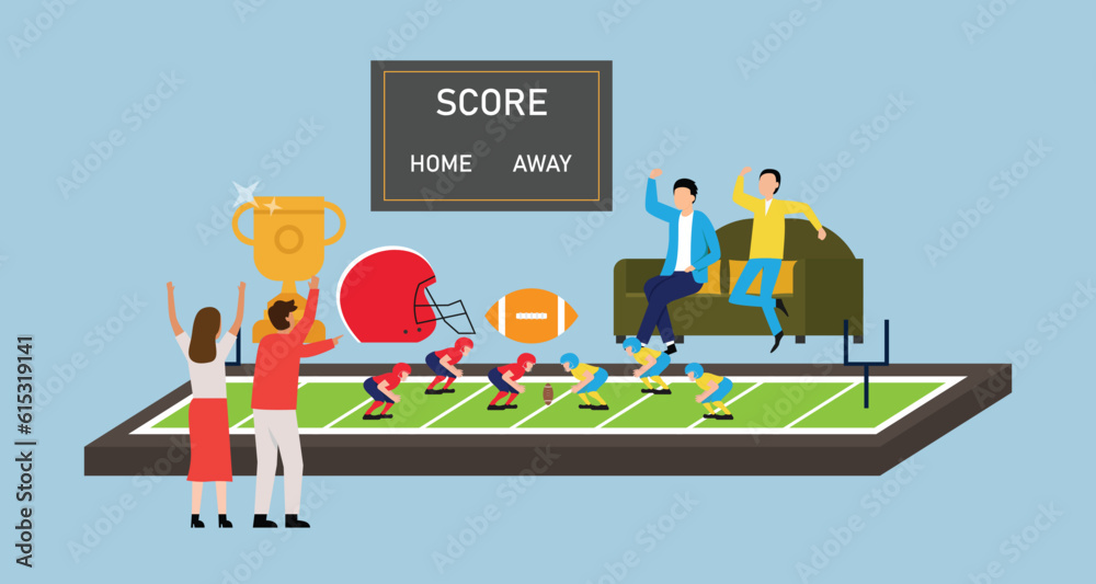 Live streaming american football game 2d vector illustration concept for banner, website, illustration, landing page, flyer, etc.