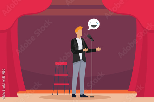 Stand up comedian performing on stage 2d vector illustration concept for banner, website, illustration, landing page, flyer, etc.