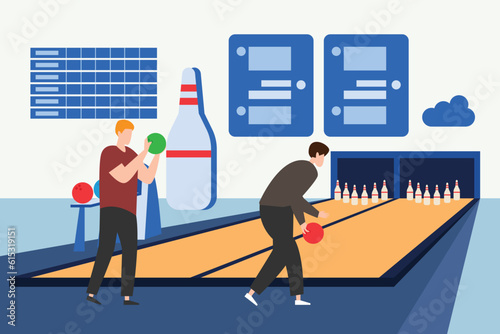 People play bowling game 2d vector illustration concept for banner, website, illustration, landing page, flyer, etc.