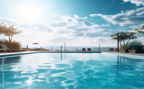 home water large palm blue luxury relaxation pool swimming summer. Generative AI.