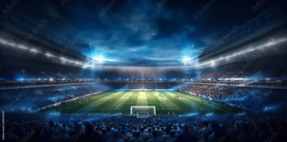 world arena game football light green sport soccer goal stadium. Generative AI.