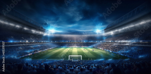world arena game football light green sport soccer goal stadium. Generative AI.