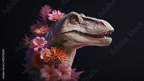 tyrannosaurus rex dinosaur with the flowers