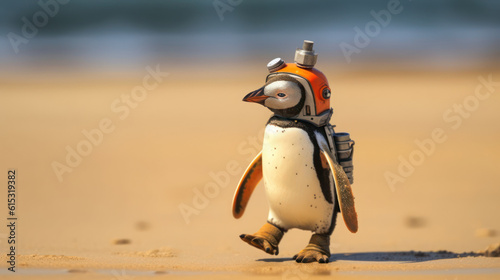 a penguin on the beach